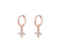 Silbertale 925 Sterling Silver Tiny Four-leaf Clover Cubic Zircon Dangle Hoop Earrings Rose Gold Cartilage and Helix Hoop Hinged Sleeper with Charms For the Women