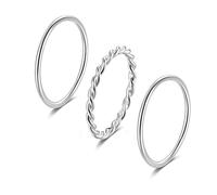 SILBERTALE Thin Stacking Rings Sterling Silver SImple Minimalist 1.2mm Twist Rope Wire Line Midi Middle Finger Thumb Knuckle Stackable Rings 3Pcs Set Comfort Fit Size Choose