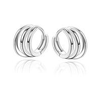 SILBERTALE Tiny 925 Sterling Silver Huggy Hoop Earrings for Women Teens Triple Circle 8mm Cartilage Helix Cuff Huggie Hoop Earrings