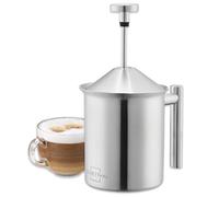 SILBERTHAL Manual Milk Frother 400ml, Stainless Steel, Hand Plunger | Double Mesh Filter for Creamy Froth in 15 Seconds, Hot or Cold Milk, Use on Ceramic and Electric Hobs, Dishwasher Safe