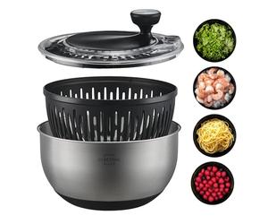 SILBERTHAL Salad Spinner Stainless Steel with Lid 4.5 L Large and Non-Slip Base - Salad Spinner with Crank Drive & Stop Button - BPA Free & Dishwasher Safe