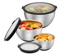 SILBERTHAL Set of 3 Salad Bowls with Airtight Lids - Stainless Steel - Graduated Scale - Stainless Steel - Ideal for Storing or Mixing