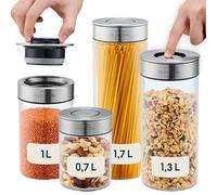 SILBERTHAL Storage jars set - glass - airtight containers - stainless steel lid with screw cap and click mechanism - 4 pieces