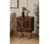 Silchester Dark Mango Side Table With Gold Embossed Metal Inlay