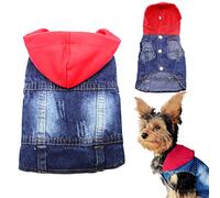 SILD Pet Clothes Dog Jeans Jacket Cool Blue Denim Coat For Small Medium Dogs Lapel Vests Classic Hoodies Puppy Blue Vintage Washed Clothes (S, Red-Blue)