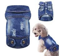 SILD Pet Clothes Dog Jeans Jacket Cool Blue Denim Coat For Small Medium Dogs Lapel Vests Classic Hoodies Puppy Blue Vintage Washed Clothes (XL)
