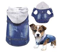 SILD Pet Clothes Dog Jeans Jacket Cool Blue Denim Coat For Small Medium Dogs Lapel Vests Classic Hoodies Puppy Blue Vintage Washed Clothes Grey Hat (M)