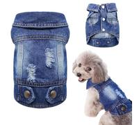 SILD Pet Clothes Dog Jeans Jacket Cool Blue Denim Coat For Small Medium Dogs Lapel Vests Classic Hoodies Puppy Blue Vintage Washed Clothes (L)