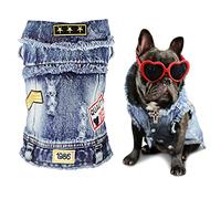 SILD Pet Clothes Dog Jeans Jacket Cool Blue Denim Coat For Small Medium Dogs Lapel Vests Classic Hoodies Puppy Blue Vintage Washed Clothes (X-Large, Style 2)