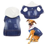 SILD Pet Clothes Dog Jeans Jacket Cool Blue Denim Coat Small Medium Dogs Lapel Vests Classic Hoodies Puppy Blue Vintage Washed Clothes (White,M)