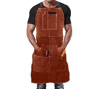 Sileduove 1 Leather Welding Apron 6 Pockets Heavy Duty Cowhide Heat and Flame Resistant Protective Workwear, Brown 60x105cm or 65x115cm for Welding, Blacksmithing, Gunsmithing(60CM*105CM)