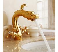 Sileduove Brass Bathroom Faucet with Dragon-Shaped Design, Water-Saving Aerator, Double Cross Handle for Temperature Control, Polished Gold Finish