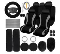 Sileduove Car Seat Cover Full Set, Furry Pink Car Accessories, Fluffy Soft Wool Interior Kit, Non-Slip Steering Wheel Handbrake Gear Shift Covers, Fit for Sedan SUV Truck,(Black)