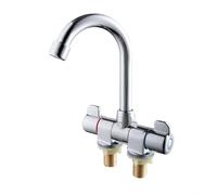 Sileduove Double Handle Foldable Kitchen Faucet 360 Degree Swivel Hot and Cold Water Mixer Tap Brass Chrome Finish for RV Camper Boat Yacht Sink G1/2 Thread Silver(001)