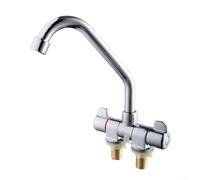 Sileduove Double Handle Foldable Kitchen Faucet 360 Degree Swivel Hot and Cold Water Mixer Tap Brass Chrome Finish for RV Camper Boat Yacht Sink G1/2 Thread Silver(002)