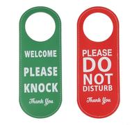 Sileduove Leather Do Not Disturb Door Hanger Sign with Unique Pattern for Hotel Room Office Meeting, Reversible Knock Please Tag Decor, Black Green and Red Green Color Options Available(red+green)