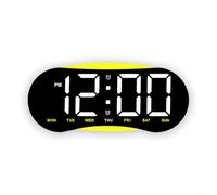 Sileduove LED Clock, Large Screen Wall Clock, Wood-Grain Clock, Digital Alarm Clock with Full-Screen Display, Adjustable Brightness, Date and Temperature Show, ABS Material, Wall or(Black+Yellow)