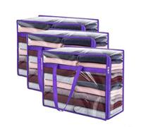 Sileduove Storage Bag, Clothing Container, Stuff Bag, Large Moving Organizer for Bedding and Blankets, Transparent PVC Design with Reinforced Handles, 40L Capacity 46x38x23cm, (3pce)