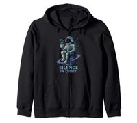 SILENCE IN THE ORBIT funny astronaut having coffee and chill Zip Hoodie