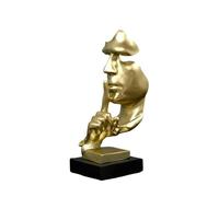 Silence Is Golden Abstract Resin Thinker Statue - Modern Handcrafted Silent Man Figurine for Home, Office, Bookshelf Décor, Creative Desk Sculpture (A)
