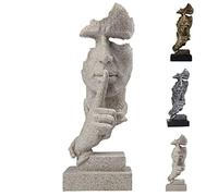 Silence is Golden Statue,Abstract Thinker Sculpture,Modern Handmade Resin Artwork Home Resin Sculptures for Home Office Bookshelf Desktop Decor Accent, Sandstone