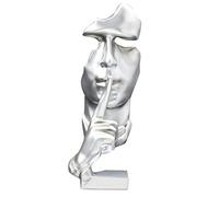 Silence Is Golden Thinker Statue - 28cm Modern And Creative Abstract Sculpture Of Keep Silent Man Statue Figurine For Home Living Room Office Desk Decor (Silver)