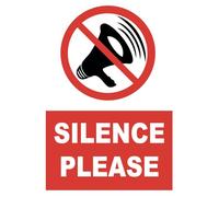 Silence Please Silence Warning Health & Safety Sign Self Adhesive Sticker A4 297mm x 210mm*