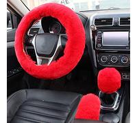 Silence Shopping Fluffy Steering Wheel Cover, Fuzzy & Furry, 3 Pcs Set, 14.96Inch (Red)