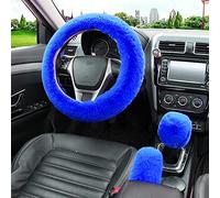 Silence Shopping Fluffy Steering Wheel Cover with Handbrake & Gear Shift Covers, 3 Pcs, 14.96" (Royal Blue)