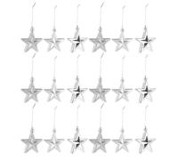 SILENRADAWN 18pcs Silver Hanging Star Christmas Tree Decorations Plastic Five-pointed Star Ornaments for School and Store Holiday Festive Xmas Decor