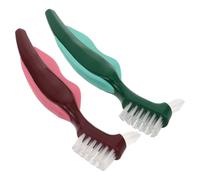 SILENRADAWN 2pcs Dentures Devices Cleaner Brush Dual-Head Design Hard Bristle Oral Device Cleaning Brush Thorough Cleaning Dentures Protection for Home Use Elderly Pp Nylon