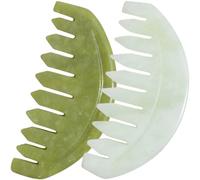 SILENRADAWN 2pcs Jade Head Massage Comb Set with Smooth Polished Green Serpentine and Xiuyu Jade, Wide Tooth Scalp Massager for Meridian and Body Acupoint Massage, Relaxation Tool Suitable