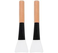SILENRADAWN 2pcs Silicone Facial Mask Brushes Portable Skin-friendly Brush Head Makeup Applicators with Wooden Handle for Facial Mask and Cream Use at Home Or Travel