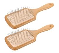 SILENRADAWN 2pcs Square Bamboo and Steel Hair Comb with Stainless Steel Needle Bristles for Comfortable Brushing and Scalp Massage, Versatile Use at Home or Office