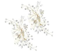 SILENRADAWN 2pcs Wedding Rhinestones Hair Comb with Hand-twisted Golden Metal Wire and Smooth Pearl Crystal Adornments, Versatile Styling Ornament that Holds Firmly on Hair for Brides