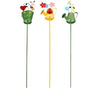 SILENRADAWN 3pcs Iron Garden Stakes Decorative Outdoor Yard Picks with Cartoon Bucket Shape, Practical and Easily Inserted Flower Pot Decor for Garden and Office