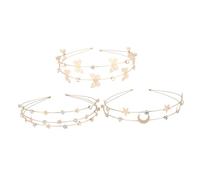 SILENRADAWN 3pcs Multi-layer Metal Hair Bands Crystal Star Moon Butterfly Headbands Lightweight Women Headdress Elegant Party Wedding Accessories