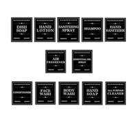 SILENRADAWN Adhesive Labels Stickers Black PVC Waterproof and Oil Proof 12 Sheets for Bathroom Bottles, Toiletries, Skincare, Shampoo, Conditioner and Body Wash Organising