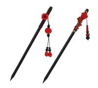 SILENRADAWN Hair Ancient Embellished Accessories Red Style Chinese with 2pcs Retro Wooden Hairpin Fork Elegant Flowers for Women Parties and Ceremonies