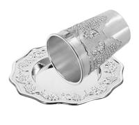 SILENRADAWN Kiddish Cup Silver Goblet Zinc Alloy with Saucer Engraved Unique Design Sturdy Quality for Drinking Rituals and Holiday