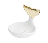 SILENRADAWN Modern Ceramic Soap Tray with Drainage and Storage Features, Stylish White Fishtail Soap Holder for Bathroom and Kitchen, Simple Design for Toilet Use