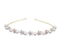 SILENRADAWN Pearl Headband Hairband Delicate with Zircon Flower Design Golden Alloy Material Hair Accessory Lightweight and Beautiful for Women for Dancing Party and Special Occasion