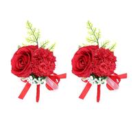 SILENRADAWN , Red for Wedding Prop Photographic and in Decoration Elegant 2pcs Artificial Flower Corsages Polyester Floral Brooches Suitable for Groomsmen and Grandfather