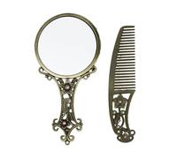 SILENRADAWN Vintage Handheld Cosmetic Mirror with Comb Set, Gilded High Definition Mirror for Organizing Hair, Simple and Practical Design for Outdoor Use Random Color