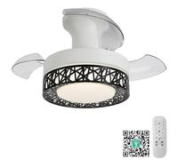 Silent 6-Speed Retractable Blade Ceiling Fan Light with Remote & APP Control, Dimmable LED Lamps for Bedroom, Reversible DC Motor, Compact Design, Memory Function