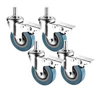 Silent 75mm Swivel Casters with Brake Durable PVC Wheels for Furniture Protects Floors HeavyDuty Threaded Stem Ideal for Carts Workbenches and Home Use.