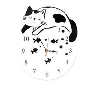 Silent Acrylic Cat Wall Clock, 30x24cm Non-Ticking Sweep Movement, Black and White Decorative Hanging Timer for Bedroom Office Home