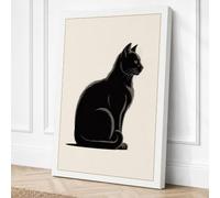 Silent Black Cat Minimalist Canvas Wall Art Print 36x24 Inch