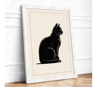 Silent Black Cat Minimalist Framed Wall Art Print A2 (59.4×42cm) White, Wall Decor for Living Room, Bedroom, Office & Home, Ready to Hang, Art Gift