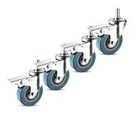 Silent Casters 4-Pack No Marks PVC Furniture Wheels with Brake Threaded Stem 80kg Load Capacity Perfect for Carts Furniture Toolboxes Workbenches